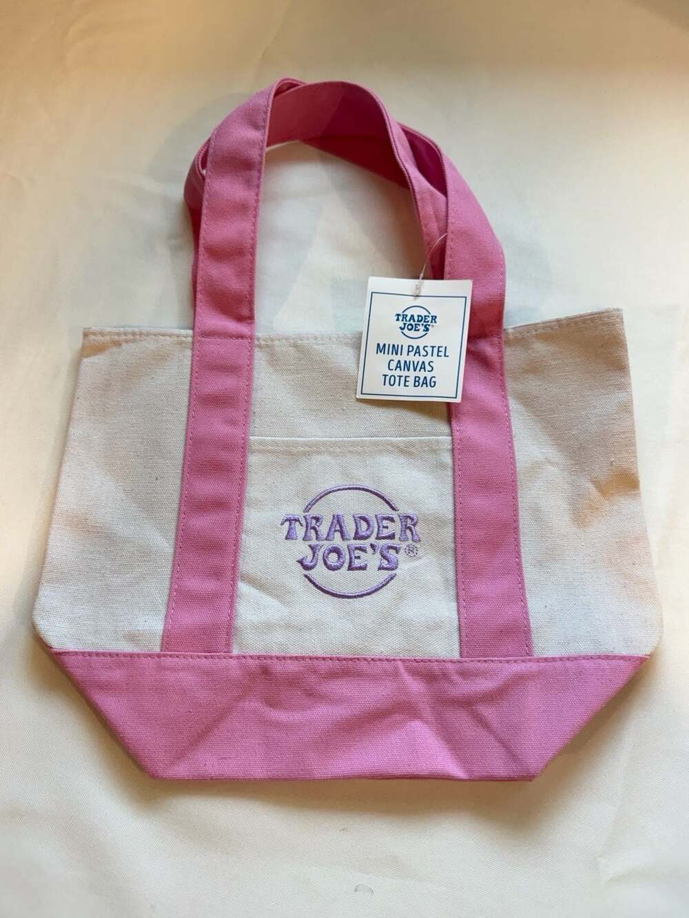 Trader Joe’s Mini Pastel Canvas Tote Bag Pink Viral Grocery Shopper NWT